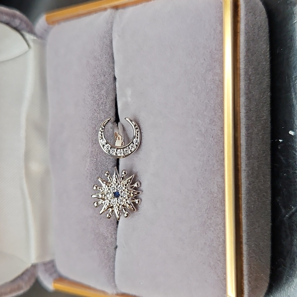 Gorgeous 925 Silver Plated Celestial Ring with Blue Accent Adjustable 6.5 - Picture 4 of 5